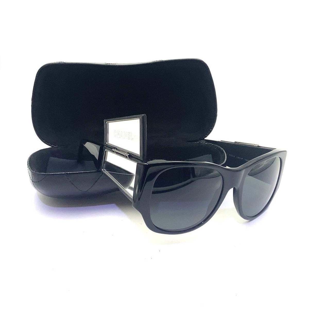 Vintage Chanel Sunglasses Black Hidden Mirrors Quilted Frame 5202