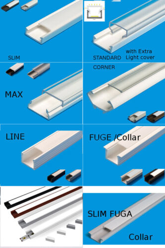 2M LED Profil u Abdeckung Leiste Schiene f. LED Band Streifen Stripe Ab 1,90 €/M - Afbeelding 1 van 81