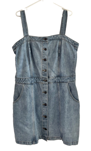 ATMOS & HERE Blue Button Up Denim Pinafore Dungaree Dress Pockets Size 18 NWTs - Picture 6 of 7