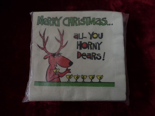 VTG NAPKINS 20 RISQUé XMAS HOLIDAY HORNY REINDEER. 5" SQ CASHMERE-SOFT UNOPENED - 第 1/3 張圖片
