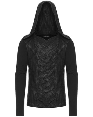 Punk Rave Herren Apocalyptic Gothic Broken Knit Patchwork Kapuzen Top Hoodie Schwarz