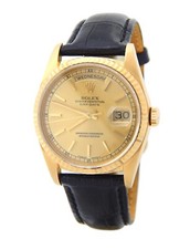 Rolex Day-Date 18238 Men Solid 18K Yellow Gold Watch Black Band Champagne Dial