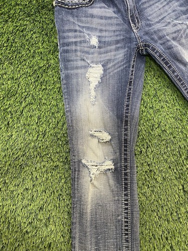 Miss Me Womens Boyfriend Capri Distressed Blue Jeans 27x25 Flap Pocket W/ Design - Picture 6 of 22
