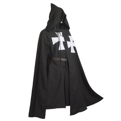 BLESSUME Medieval Knight Tunic Cloak Belt Cosplay Costume Set Black 2