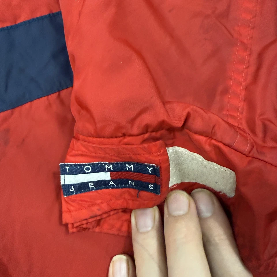 De Colección Tommy Hilfiger Chaqueta Para Hombres 2XL Rojo Azul Logo Nylon Cremallera Cortavientos Años 90 Foto 4 de 4