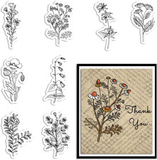 Spring Flowers Leaves Clear Stamps for Card Making and Journaling, Daisies Flowe