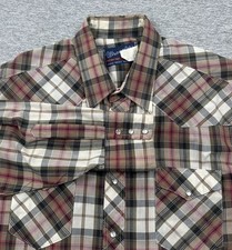 Vintage Wrangler Shirt Mens 17.5 x 34 Plaid Extra Long Tails Pearl Snap USA Made