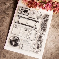 Travel Clear Silicone Stamp Set with World Map Compass Film Strip Postcard Globe