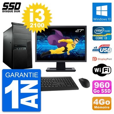 PC tour LENOVO M91p Bildschirm 27 '' Core i3-2100 RAM 4Go SSD 960Go Windows 10