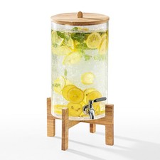 Cryyam 2 Gallon Glass Drink Dispenser with Stand, Beverage Dispenser with Wood L