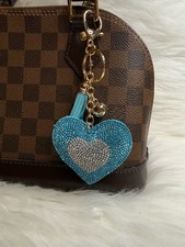 Bling Heart bag Charm keychain fob tassel Silver Blue Clip purse Birthday Gift
