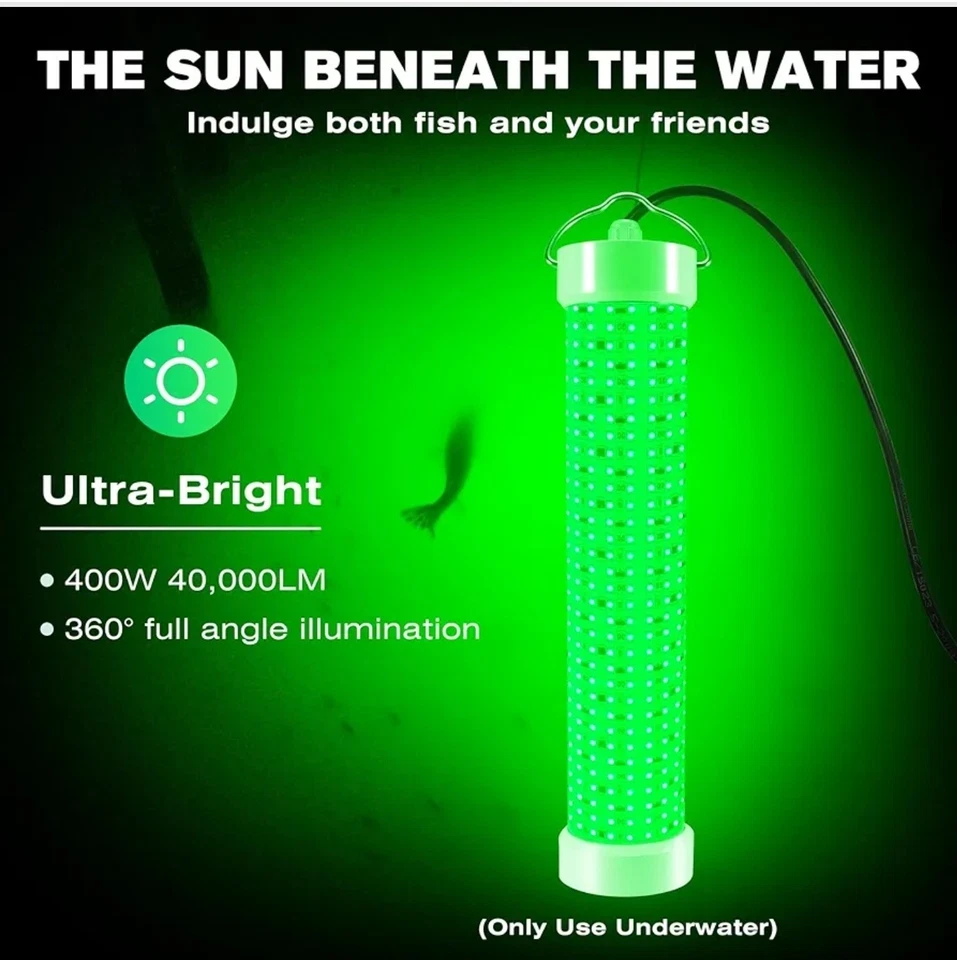 Luz LED de pesca verde submarina GoldLife con cable de 100 pies, 400 W, 40000 LM, 110 V Foto 2 de 4