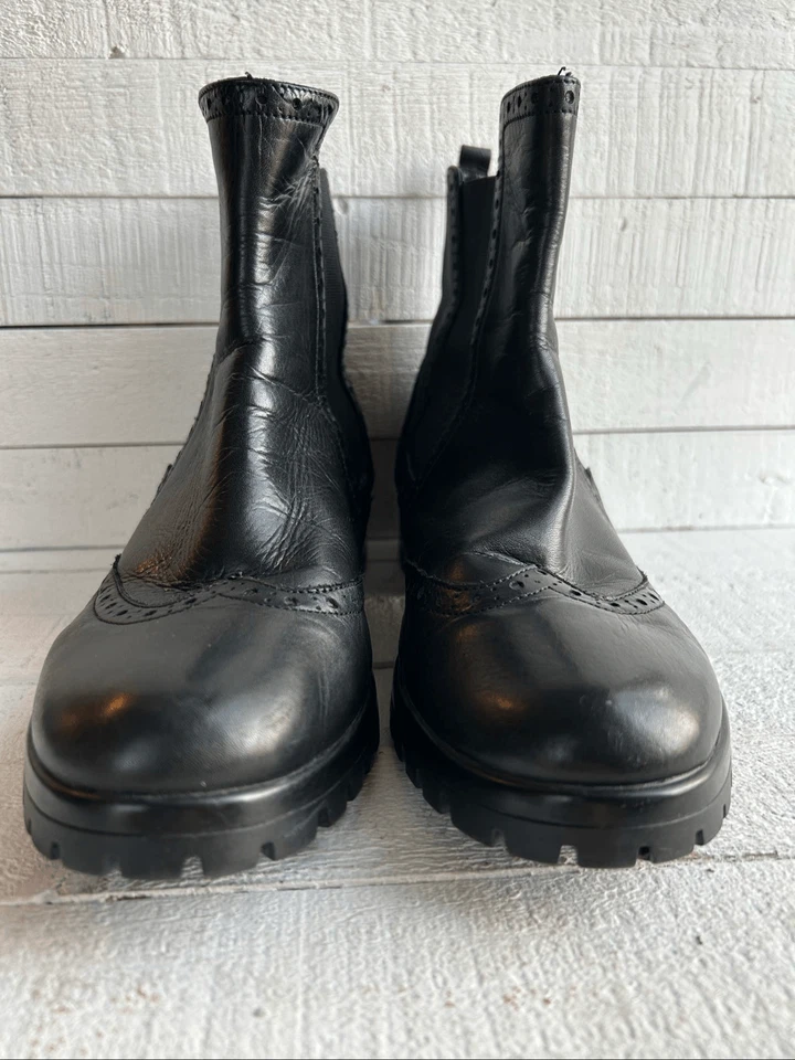 Botas Chelsea Goth Punk Gruesas Suela Brogue Cuero Negro Punta de Ala Foto 3 de 4