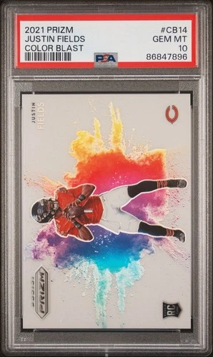 2021 Panini Prizm Justin Fields Color Blast RC PSA 10 SSP Case Hit Rookie