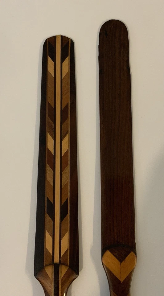 Antique Inlaid Parquetry Specimen Wood Letter Opener / Page Turner X 2 - Image 3 of 4