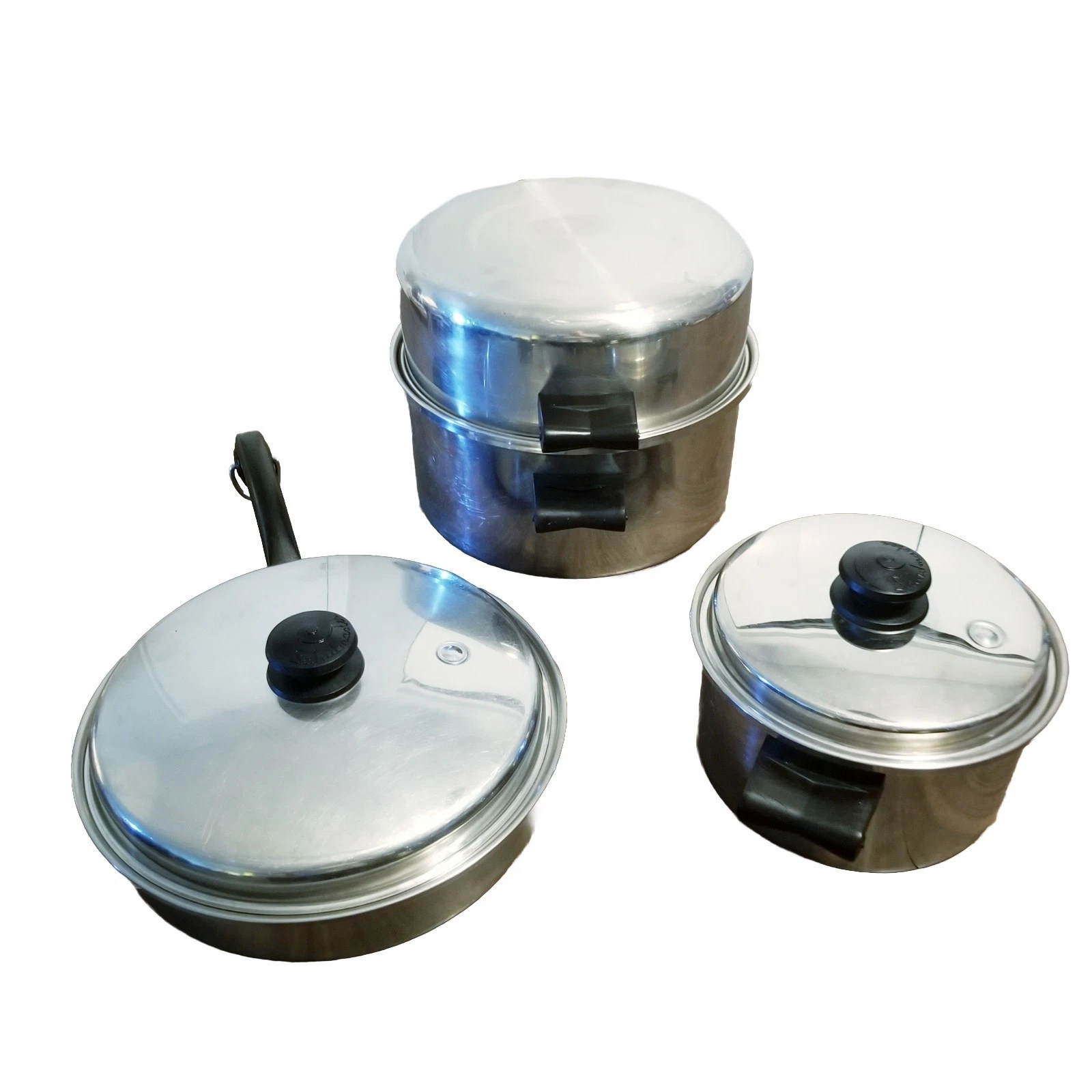 Saladmaster Set 6 Qt Stockpot 2.5 Qt Skillet Pan Sauce Saute Frying Lids Vtg Lot
