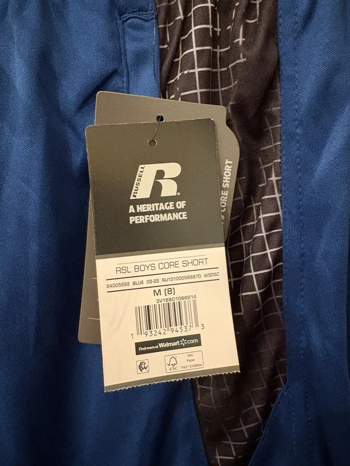 Pantalones Cortos Russell Athletics Niños Azul Sólido, Talla M (8) SKU TR6 NUEVOS CON ETIQUETAS Foto 2 de 4