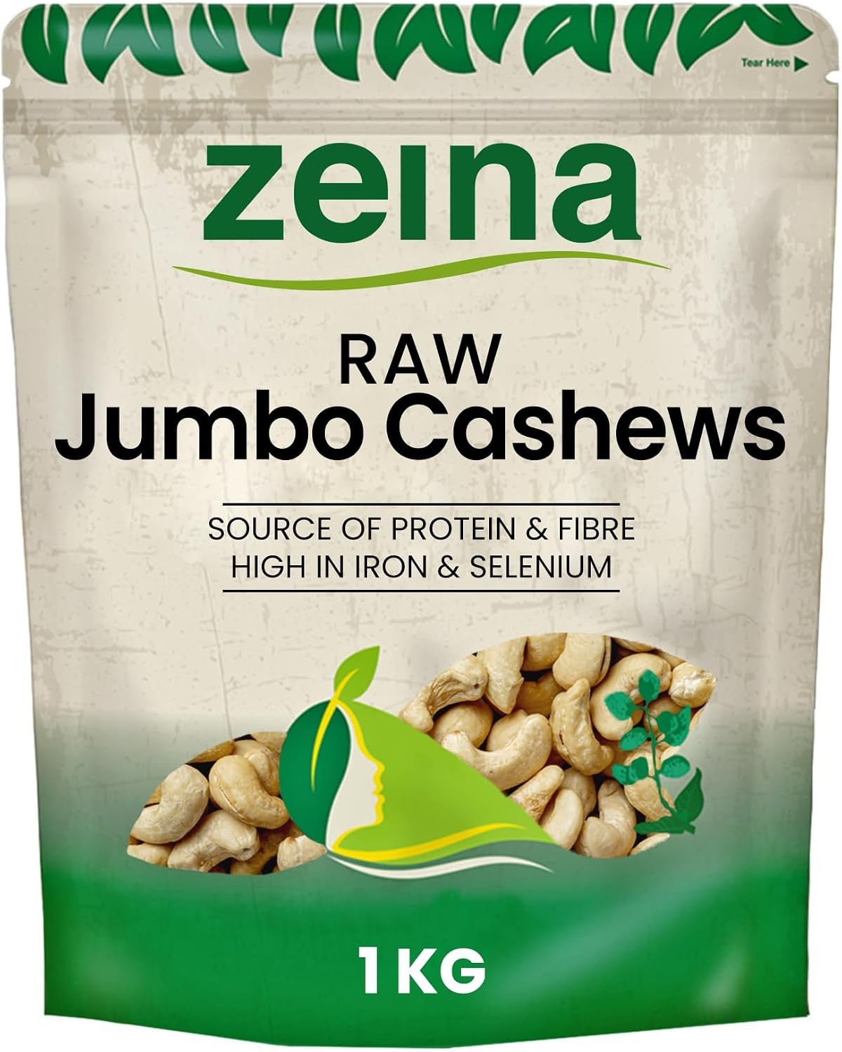 Zeina Jumbo Cashew Nuts (Raw) with High Vitamin B6 and Iron (1Kg)