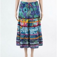 Vintage 90s 100 Cotton Midi Skirt OS Fairycore Whimsical Floral Grunge Bohemian