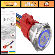 10A 25mm Latching Push Button Switch 12V Waterproof LED Power Logo Round Self-Lo