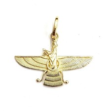18k Gelbgold Farvahar Faravahar Perser Ahoura Mazda Zoroastrier Anhänger 2,7g