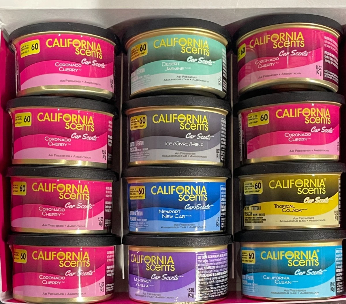 California Car Scents Geurblikjes Kersen - Set Van 12 Blikjes Met Deksel - Langdurige Auto Geur