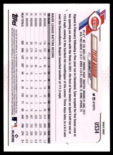2021 Topps Update #US34 Tyler Naquin Reds - Picture 2 of 2