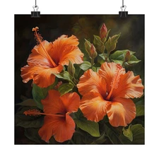 Orange Hibiscus Flower Art Print, Orange Flower Painting, Flower Décor 14