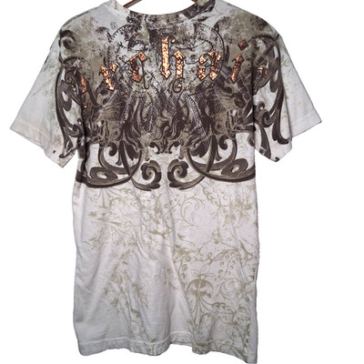 Archaic Affliction Shirt Medium Tattoo Copper Metallic Graphic Wings Y2K READ