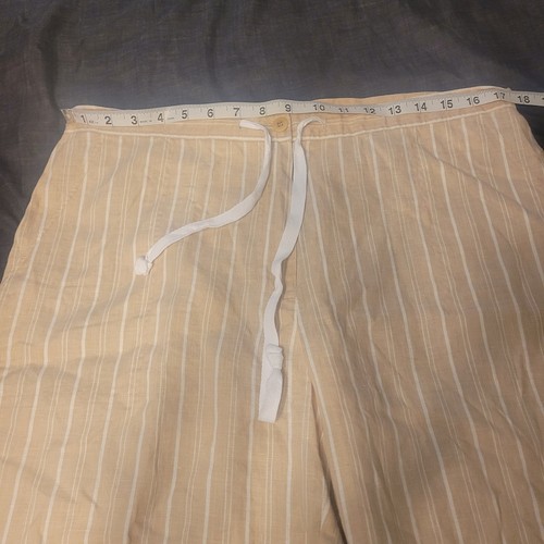 Jones New York 100% Linen Sz 14 Flowy Pants Beige White Stripe High Waist Beach - Afbeelding 5 van 9