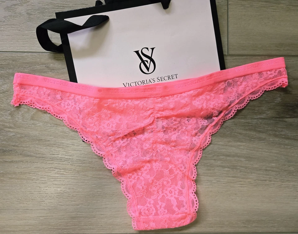 Nuevo con etiquetas Mini Panty Itsy Vintage Victoria's Secret Coral Signature Cintura Encaje Transparente M Foto 2 de 3