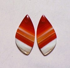 22.60 Cts Natural Orange Banded Agate Drilled Cabochon Match Pair 32X15MM 107