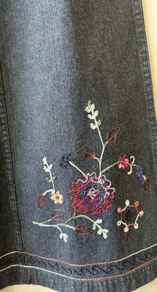 Denim & Co Dark Wash Embroidered Maxi Skirt Small Country Boho Hippie Rockabilly Foto 4 de 4