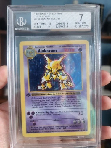 1st Edition Alakazam Base Set Holo Rare 1/102 Pokemon - Near Mint Beckett 7