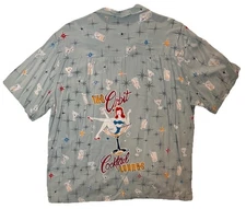 Vtg Paradise Found Orbit Cocktail Lounge Hawaiian Camp Shirt Blue Mens Large