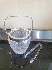 Vintage Eisbehälter, Eiskühler, Eiseimer aus Glas mit Eiszange Craquele | 9x11cm
