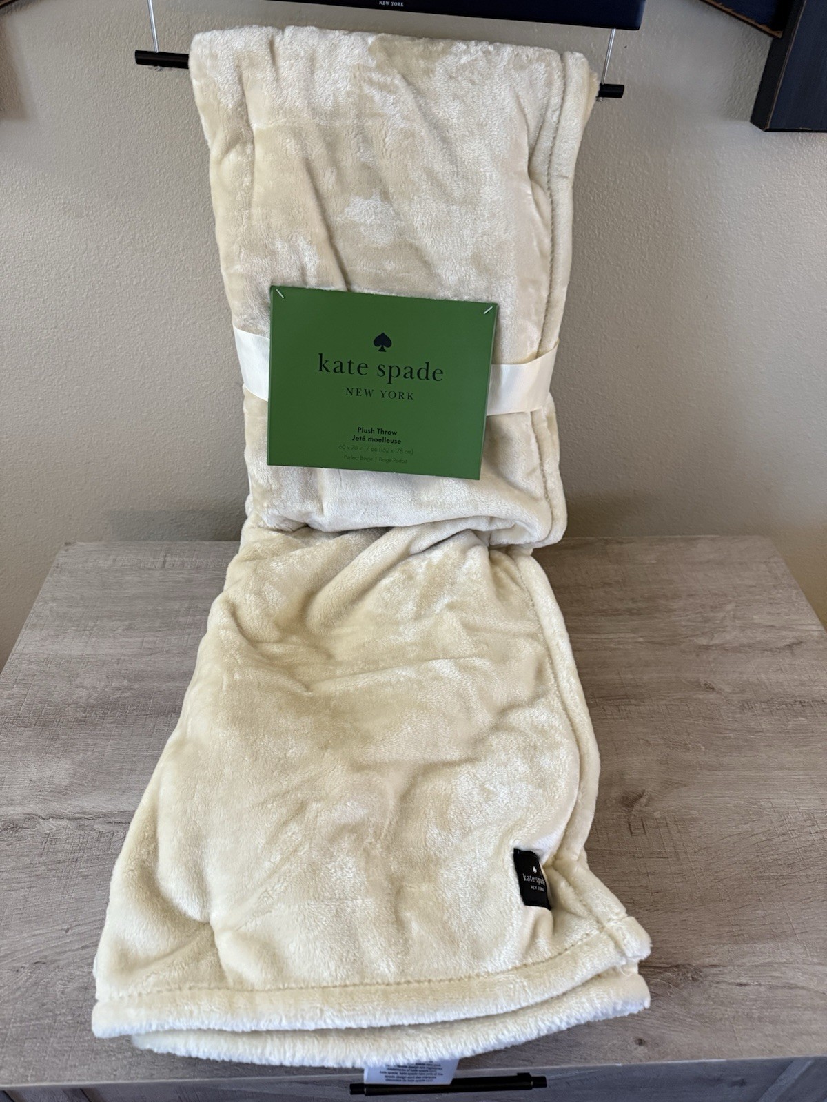 Kate Spade Plush Fleece Throw in Beige Color - 60” X 70” Brand New