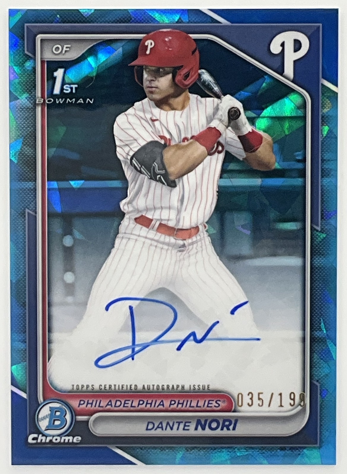 2024 Bowman Draft Sapphire Dante Nori Chrome Prospect Autographs /199 Phillies