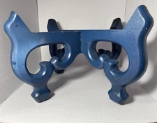 Asian Chinese Carved Wood Pedestal Stand for 9” Pot Urn Bowl Interlock Pc Blue