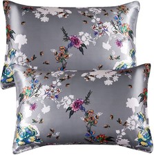 Grey Satin Pillowcase for Hair and Skin, Silk Satin Pillowcase for 2 Pack, Qu...