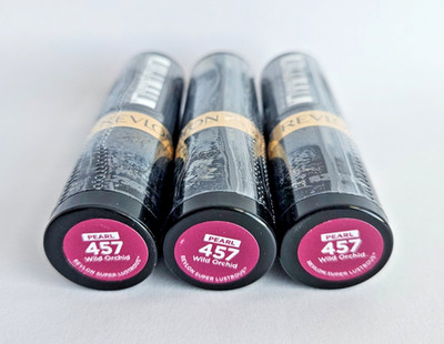 3 PACK Revlon Super Lustrous Lipstick 457 WILD ORCHID, Pearl Finish, New, SEALED