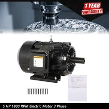 5HP 1800RPM Electric Motor 3 Phase 184T Frame TEFC 230/460 Volt Severe Duty New