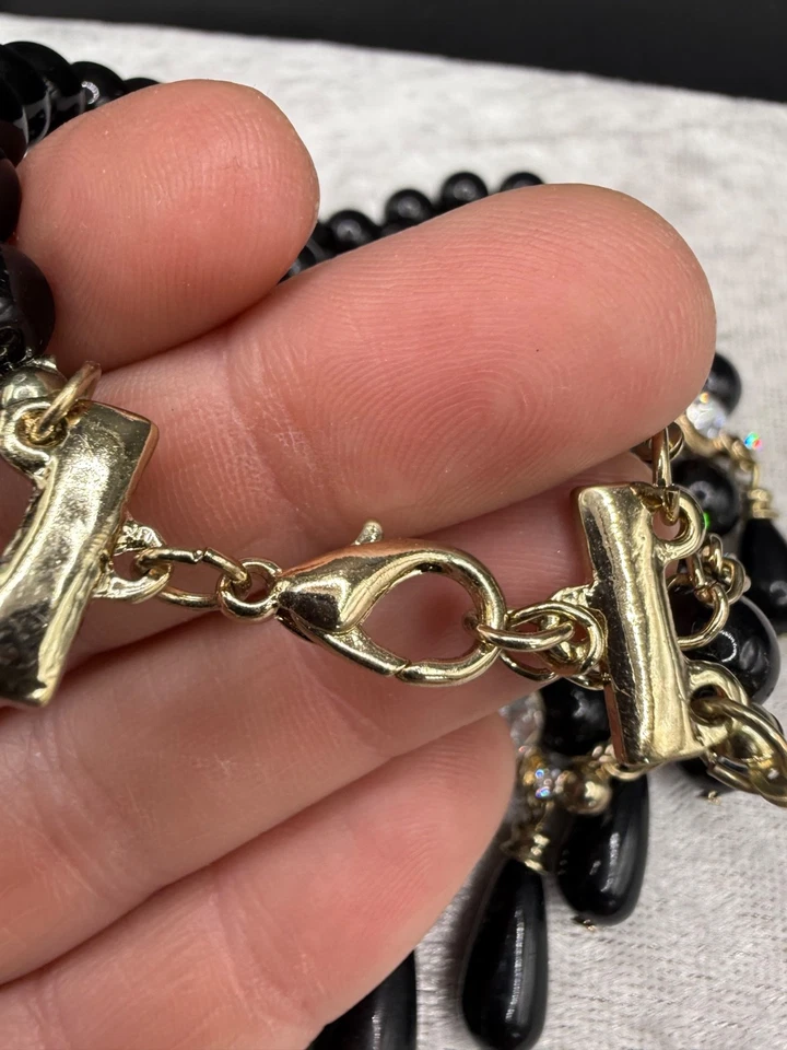 "Lote de collar con cuentas broche blanco negro 17"" 18"" vidrio imitación perla estrás" Foto 3 de 4