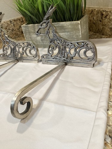 PAIR of Long Arm Christmas Stocking Holders SILVER REINDEER W\HOLLY - Picture 2 of 5