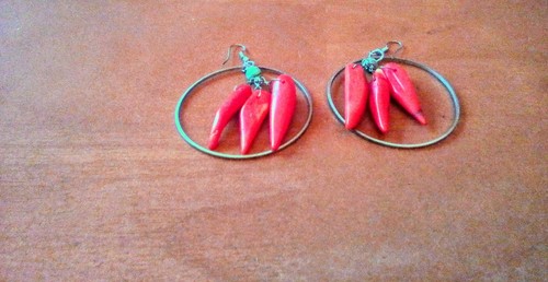NEW MEXICO NATIVE AMERICAN RED CORAL CHILIES EARRINGS LARGE DANGLES STERLING 