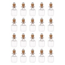 20pcs Mini Glass Bottles with Cork Square Shape with Ring