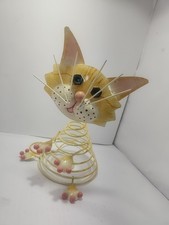 Hand Crafted Metal Spring Cat Figurine Sculpture Garden Deco 11" Tall Gift Kitty