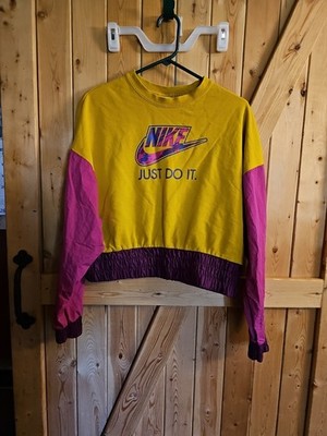 Nike Just Do It Color Block  Long Sleeve  Half Shirt Size Small Yellow, Purple 