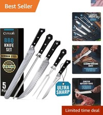 Butcher Knife Set of 5 German Steel Carving Slicing Knives Cleaver BBQ Gift