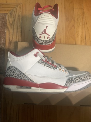 #ad Jordan Air Jordan 3 White Red Gray Men#x27;s Mid Top Leather Sneakers Lace Up $175.00